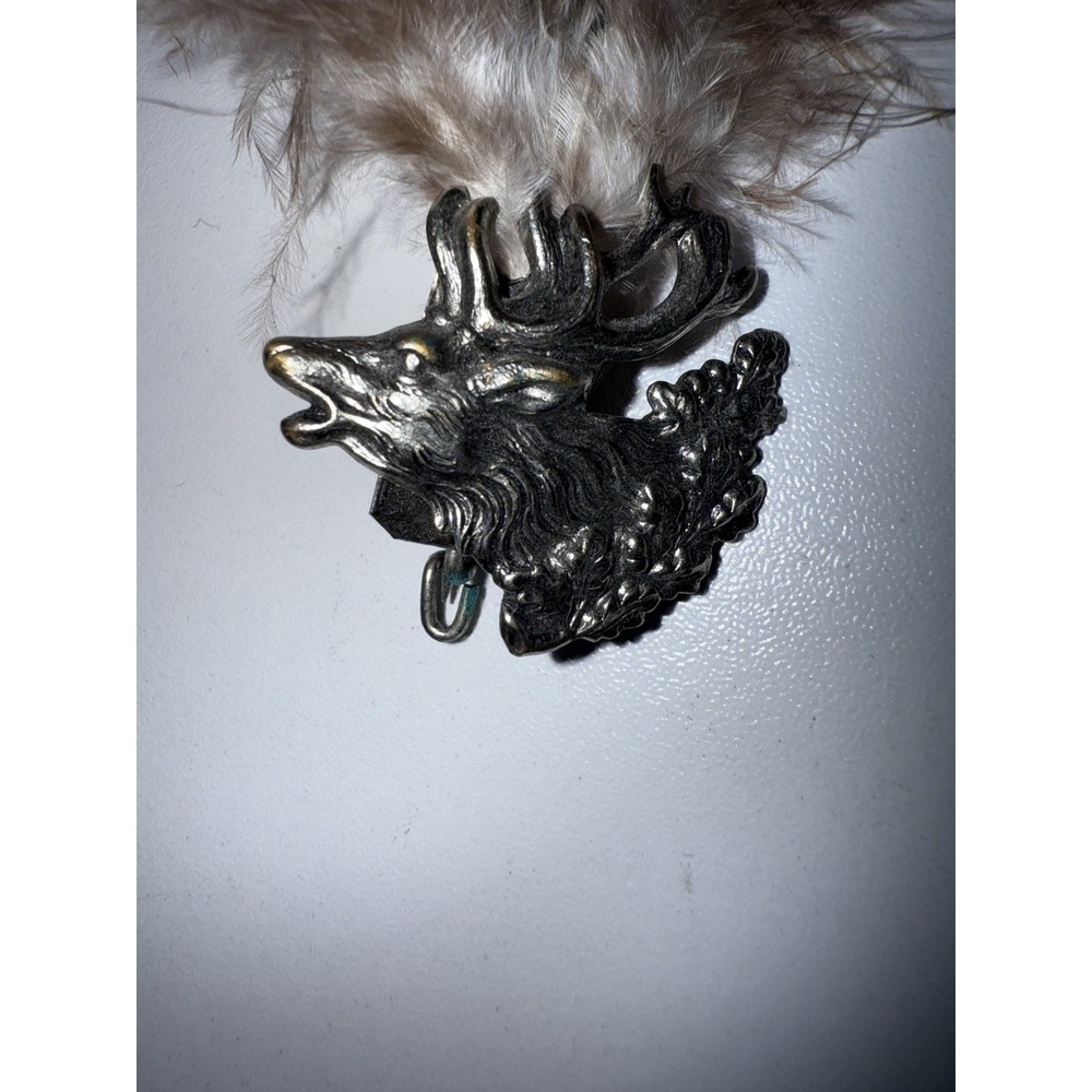 VTG FEATHER PLUME KILT PIN WITH DEER HEAD HALLMARKED ON THE BACK WESTERN NAVAJO - Picture 3 of 6